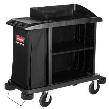 Compact Folding Housekeeping Cart Black W/ Vinyl Bag